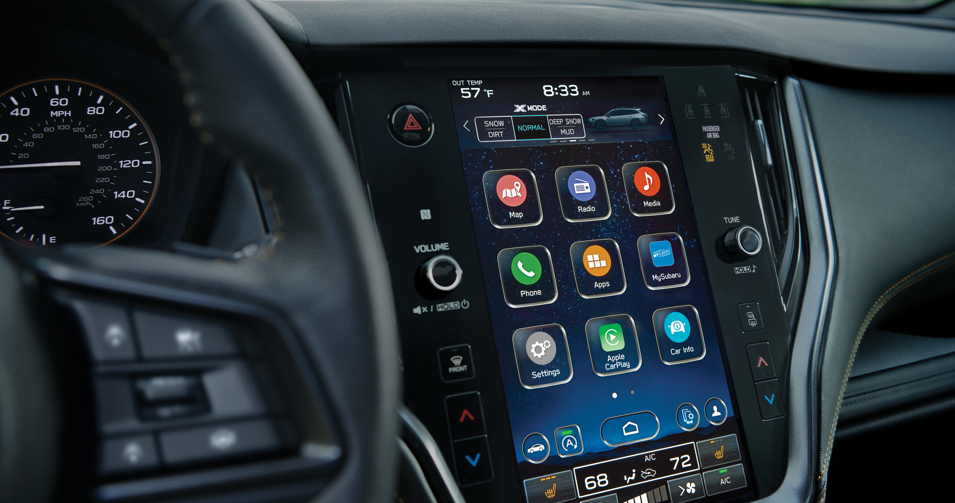 A close-up of the 11.6-inch touchscreen for the STARLINK Multimedia system on the 2023 Outback Wilderness. | Burke Subaru in Cape May Court House NJ