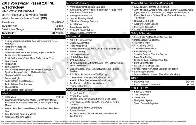 2018 Volkswagen Passat 2.0T SE w/Technology