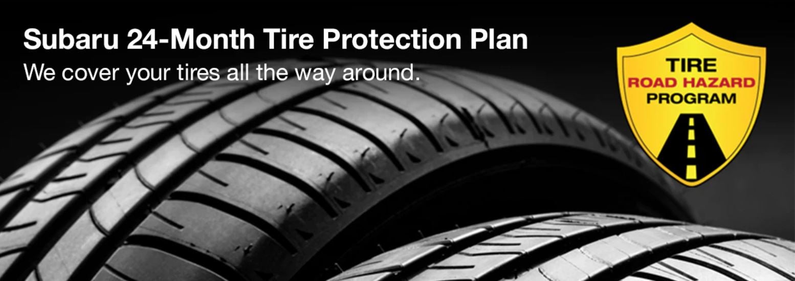 Subaru tire with 24-Month Tire Protection and road hazard program logo. | Burke Subaru in Cape May Court House NJ