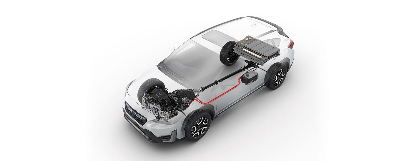 A photo illustration showing the Subaru StarDrive Technology in the 2023 Crosstrek Hybrid.